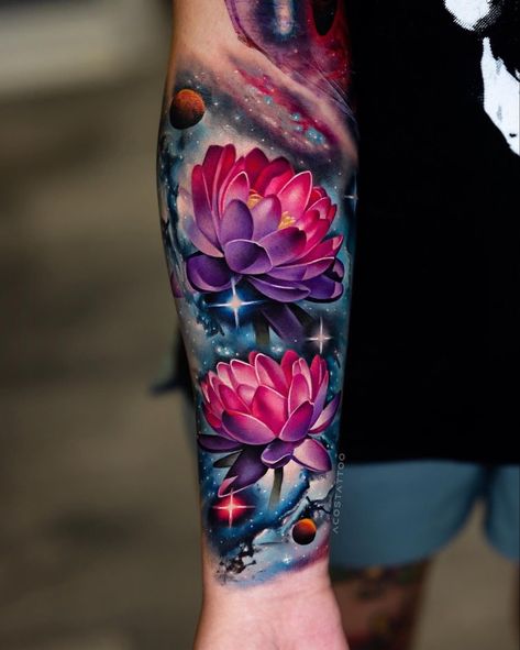 Colorful Sleeve Tattoos, Forearm Cover Up Tattoos, Tatuaje Cover Up, Colour Tattoo For Women, Tattoo Artist Tattoo, Bright Tattoos, Galaxy Tattoo, Tattoos For Women Half Sleeve, Naruto Tattoo