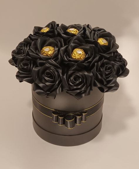 @besahandmade #handmadeflowers #satinflowers #giftsideas #blackflowers #bouquet #flowerbox Flowers For Men, Spirit Tattoo, Ribbon Roses, Satin Flowers, Black Flowers, Flower Boxes, Handmade Flowers, Fern, Gold Black