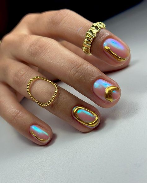 40 Cute Short Nail Designs That Are Practical For Everyday Wear Short Nail Manicure Gel Art Designs, Crazy Nail Designs Unique Short, Short Nail Funky Designs, Gold Nail Art Short Nails, Very Short Gel Nails Ideas, Short Chunky Nails, Designs On Short Natural Nails, Sept Aesthetic, Short Unique Nails