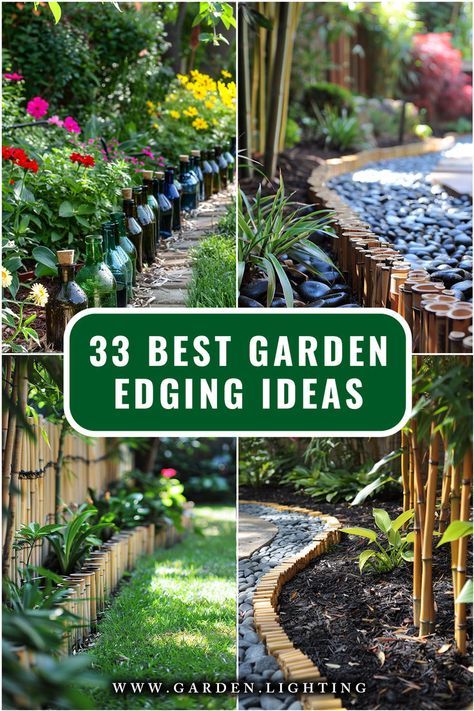 Add a touch of charm to your garden with these 33 creative DIY edging ideas! Perfect for defining your garden beds and pathways in style. 🌼🌿✨ Garden Boarders Ideas, Landscape Boarders, Garden Edging Ideas Cheap, Wooden Garden Edging, Flower Garden Borders, Garden Border Edging, Garden Edging Ideas, Landscape Borders, Pathway Landscaping