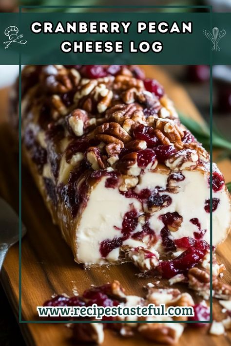 This Cranberry Pecan Cheese Log is a delightful blend of creamy cheeses, crunchy pecans, and tart cranberries, perfect for holiday gatherings or as a savory snack. Serve it with crackers for an irresistible appetizer that’s sure to impress your guests. Cranberry Pecan Cream Cheese Log, Christmas Italian Cheese Log, Cranberry Pecan Cheese Log, Cranberry Cheese Log, Italian Cheese Log, Cheesy Balls, Cheese Log Recipes, Pecan Log, Hors Devours