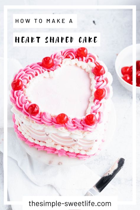 Heart Cake Without Pan, Vintage Heart Cake Recipe, 6 Inch Heart Cake, How To Make Heart Shaped Cake, Heart Layer Cake, Diy Vintage Cake, Vintage Heart Cake, Heart Shaped Cake, Heart Cake Tutorial