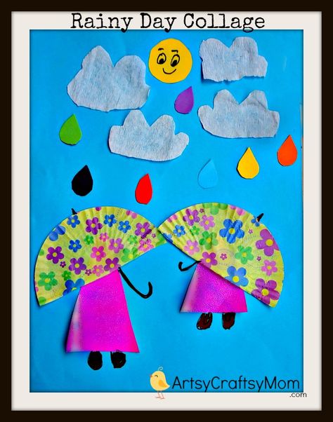 Looking for Rainy Day Collage ? Then you are at the right place. See - Artsy Craftsy Mom - Top Indian hobby, art and craft blog for kids Rainy Day Collage, Rain Crafts, Kunst Collages, Cupcake Liner Crafts, Umbrella Craft, Class Crafts, Flowers Valentines, Weather Crafts, Plastic Craft