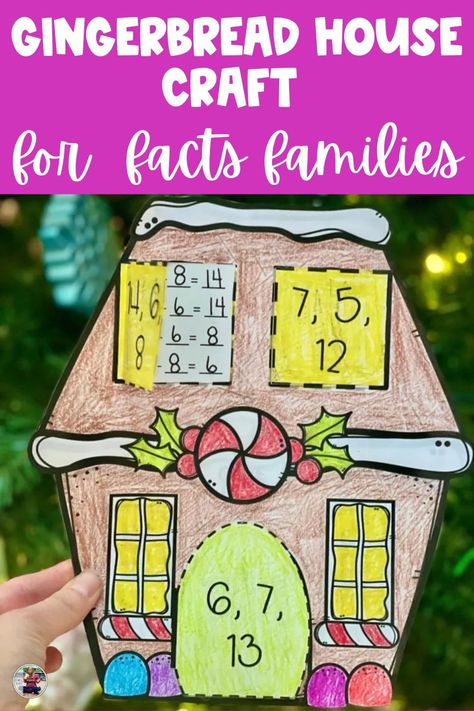 Have you ever had your early elementary students complete a Christmas math craft? This Christmas math craft will create a gingerbread house craft and students will show off their addition and subtraction fact family knowledge. You can easily do this as a partner math activity. First grade and second grade students can practice fact families for addition and subtraction then create this math gingerbread house! You can easily display this on your bulletin boards too. Christmas Math Craft, Fact Families Activities, Winter Literacy Activities, Gingerbread Math, Subtraction Activity, Gingerbread House Craft, Christmas Math Activities, House Craft, Christmas Bulletin Board