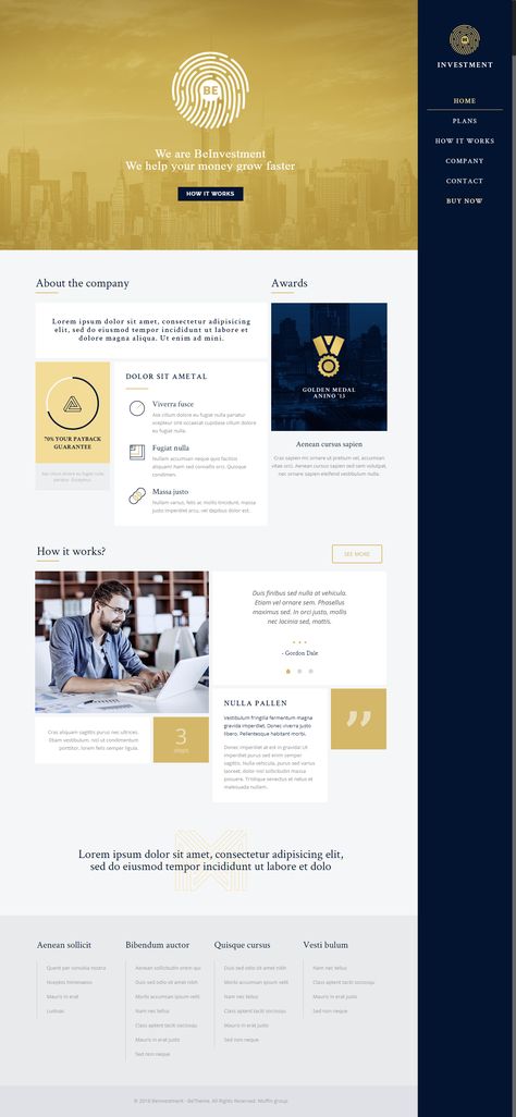 I like the combination vof gold and dark Navy blue / BeTheme - Investment Responsive Demo Wordpress Blue And Gold Website, Gold Web Design, Navy Website, Gold Website, Blue Website, Colorful Website, Homepage Layout, Woocommerce Themes, Website Themes