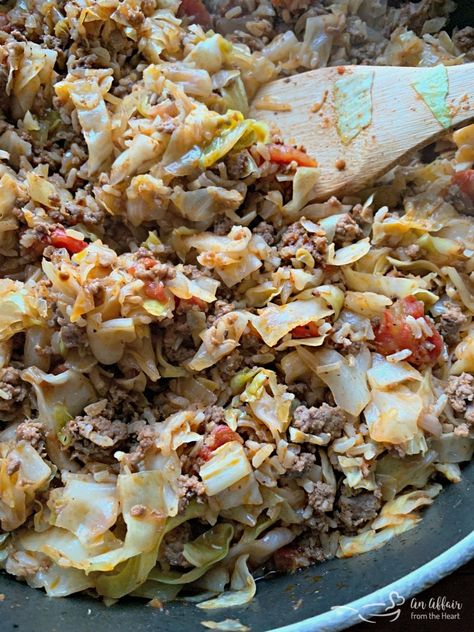 Unstuffed Cabbage Roll Skillet - An Affair from the Heart Cabbage Roll Skillet, Skillet Cabbage, Hamburger Cabbage, Cabbage Skillet, Easy Cabbage Rolls, Southern Fried Cabbage, Unstuffed Cabbage Rolls, Vegetable Bake, Ways To Lower Cholesterol