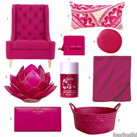 Fuchsia Home Decor - Fuchsia Accessories - House Beautiful  THE COLOR OF THE BOUGANVILLA IN MY YARD IN MIAMI...HOW DO YOU SPELL IT.   ASHLEYYJAMES Hot Pink Home Decor, Color Of The Week, House Beautiful Magazine, Viva Magenta, Home Decor Colors, Colorful Home, Raspberry Color, Pink Home Decor, House Beautiful