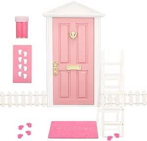 Tooth Fairy Door Kit Mini Wooden Tooth Fairy Door with Accessories Fairy Tale Education Learning Toy for Girls Dollhouse Fairy Garden Decoration DIY Craft Activities (Pink) Opening Fairy Doors, Tooth Fairy Door, Tooth Fairy Doors, Diy Tooth Fairy, Girls Dollhouse, White Fence, Wood Ladder, Fairy Garden Decor, Fairy Door