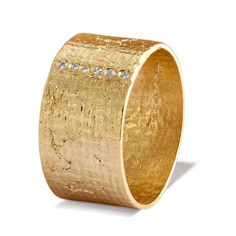 For Sale on 1stDibs - This classic textured wide cigar band ring crafted in solid 18-carat gold has a unique shimmering texture accented with six white diamonds. Diamonds are Thick Gold Rings For Women, Thick Gold Ring, Wide Gold Ring, Custom Diamond Rings, Sentimental Jewellery, Sapphire Cocktail Ring, Paper Ring, Fine Jewelery, Couple Wedding Rings