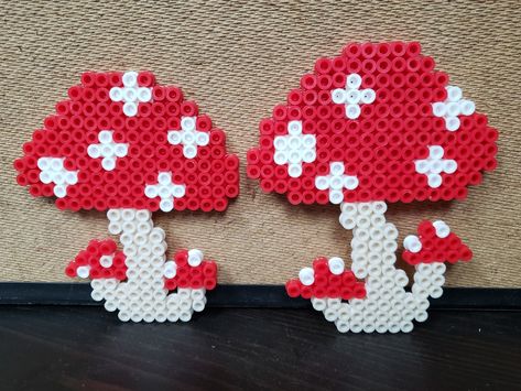 Mushroom Perler Pattern, Perler Bead Mushroom Pattern, Red Perler Bead Patterns, Perler Decor, Mushroom Perler Bead Patterns, Perler Bead Mushroom, Mushroom Perler Beads, Mushroom Perler, Mushroom Beads