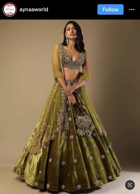 Velvet Ghagra Choli, Jewel Tone Lehenga, Velvet Lehnga Ideas, Velvet Lehangas, Velvet Lehnga Designs Latest, Velvet Lehenga Designs, Lehenga Choli Designs Latest, Kalki Fashion Lehenga, Green Velvet Lehenga