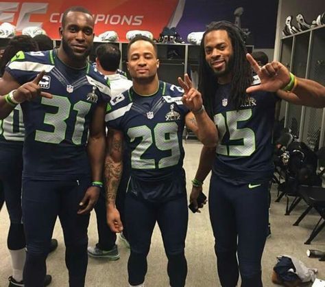 Kam Chancellor, Earl Thomas, and Richard Sherman LOB Seahawks Funny, Seahawks Memes, Seattle Style, Seahawks Outfits, Earl Thomas, Legion Of Boom, Nfl Pro Bowl, Seattle Seahawks Football, Richard Sherman