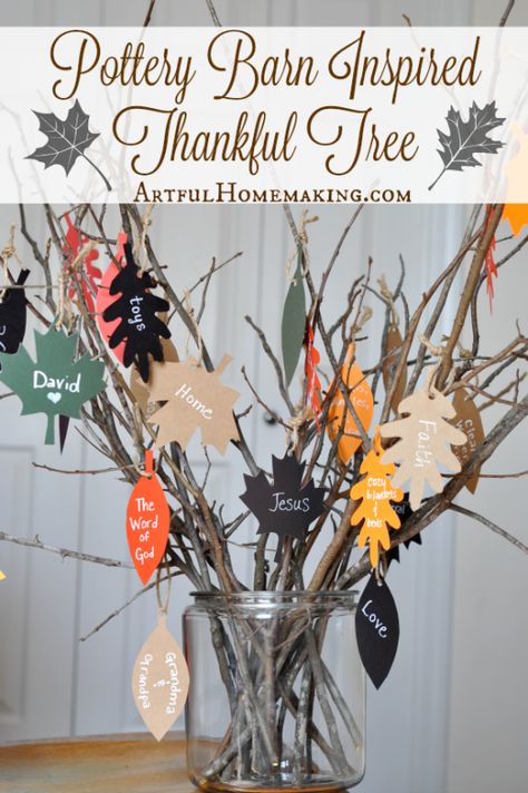 Start a new Thanksgiving tradition with this simple-to-make thankful tree! Gratitude Tree, Thanksgiving Tree, Thankful Tree, Thanksgiving Projects, Thanksgiving Decorations Diy, Pottery Barn Inspired, Thanksgiving Crafts For Kids, Thanksgiving Diy, Diy Thanksgiving