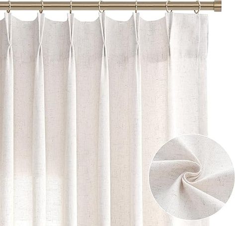 Amazon.com: Pinch Pleat Curtains 102 Inch Long 2 Panels Set for Living Room Bedroom Track System Light Filtering Cream Beige Semi Sheer Boho Neutral Faux Linen Textured Pleated Curtain with Hooks 102 Length : Home & Kitchen Living Room Window Curtains Ideas, Neutral Curtains Living Room, Sliding Glass Door Window Treatments, Sheer Linen Curtains, Pleated Drapes, Pinch Pleat Curtains, Linen Drapes, Boho Room Decor, Drape Panel