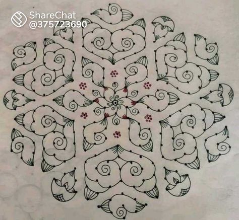 Rangoli Designs Videos, Tuesday Rangoli, Sangu Kolam, Cinderella Drawing, Candlewicking Patterns, Dotted Rangoli, Simple Rangoli With Dots, Kolam Dots, Poo Kolam