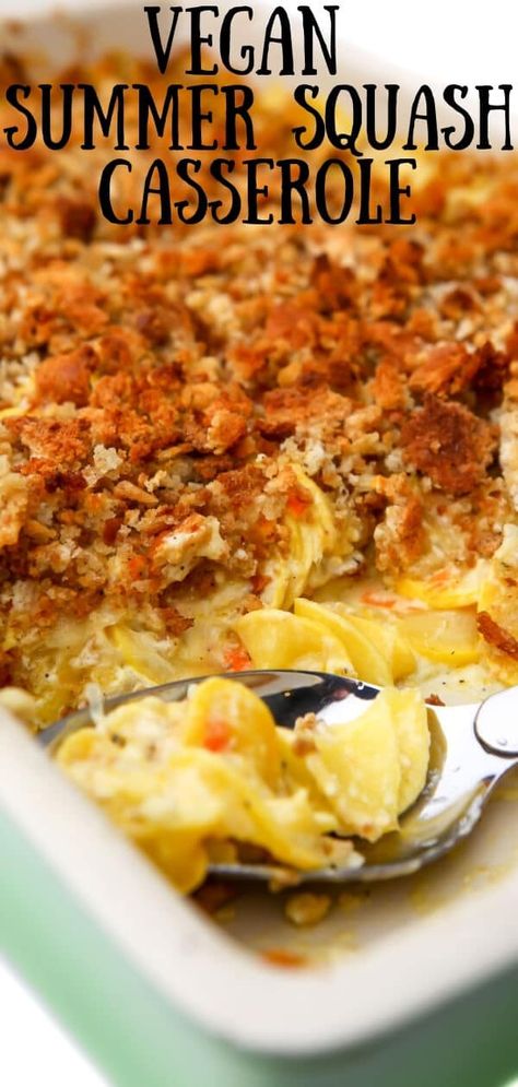 This vegan squash casserole is a classic southern-style casserole made dairy-free. You can use either zucchini or yellow squash or a combination of both. Mix it with a creamy sauce, top it with breadcrumbs and bake to bubbly perfection. thehiddenveggies.com Squash Cauliflower Recipes, Yellow Squash Meals, Dairy Free Squash Casserole, Zucchini Squash Casserole Healthy, Gluten Free Squash Casserole, Vegan Casseroles Dinners, Yellow Squash Casserole Healthy, Yellow Squash Recipes Casserole, Vegan Zucchini Casserole