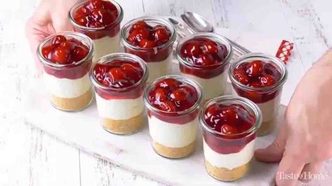 Cherry Cream Cheese Dessert Cups Taste Of Home Cherry Cream Cheese Dessert, Cherry Cream Cheese Dessert, Cherry Parfait, Mini Cherry Cheesecakes, Cherry Cream Cheese, Homemade Potato Soup, No Bake Cherry Cheesecake, Cherry Delight, Cheesecake Parfaits