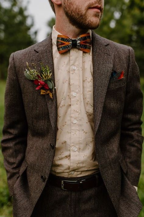 Groom Style Boho Tweed Suit Summer // #bride #boho #vibrant #colors #jeweltones #summer #festivalbride #wedding #bohofashion #lace #weddingdress #flowercrown #weddingplanning #idaho #mountains #weddingideas #brideandgroom #adventure #adventurecouple #elopement #mountainwedding #brightcolors #weddingcouple #weddingarch #circle #floralarch #weddingarbor #jeweltones #florals #flowers #groom #groomstyle #tweed #groomwedding Bohemian Wedding Groom, Groom Attire Rustic, Boho Groom, Alternative Groom, Idaho Summer, Vintage Wedding Suits, Rustic Wedding Suit, Wedding In The Forest, Idaho Mountains