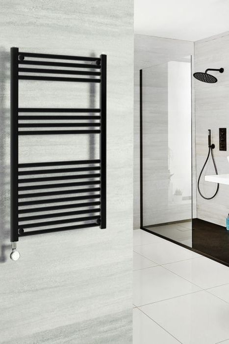 Black Towel Radiator, Black Heated Towel Rail, Black Towel Rail, Bathroom Downstairs, Second Bathroom, Spare Bathroom, Suite Ideas, Bathroom Radiators, Black Taps