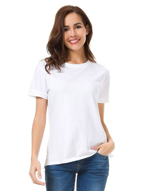 Rated: The Best White T-Shirts on Amazon | Who What Wear Best White Shirt, White Tshirt Women, Girls White Shirt, White Long Sleeve Tshirt, White T Shirts, Modesty Fashion, White Tee Shirts, Casual Summer Tops, White Long Sleeve Shirt