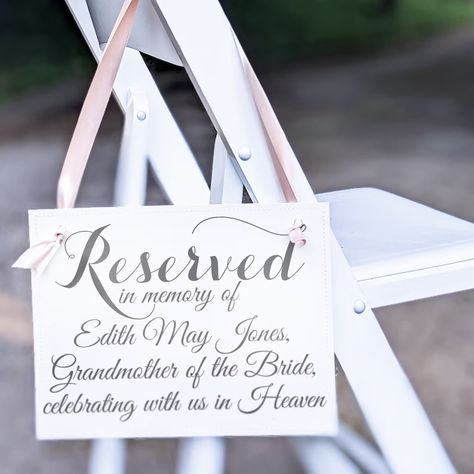 Personalized Memorial Sign Reserved in Memory of Name - Etsy Heaven Wedding, Wedding Memorial Sign, Memorial Signs, Wedding Banner, Banner Sizes, Heartfelt Creations, Wedding Chairs, Wedding Memorial, Wedding Signage