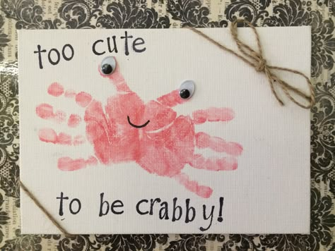 Crab Hands Craft, Crab Footprint Craft, Crab Handprint Craft, Ocean Handprint Crafts, Crab Handprint Art, Crab Crafts For Toddlers, Crab Handprint, Zoo Animals Preschool Activities, Infant Projects