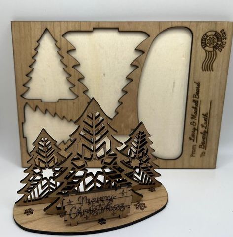 Laser Cut Christmas Ideas 3d Christmas Cards, Laser Cut Wood Crafts, Laser Projects, Christmas Pops, Merry Christmas Sign, Wooden Cards, Christmas Projects Diy, Christmas Wood Crafts, Personalised Christmas Cards