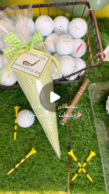 Felicia Pettit | CREATING PARTIES & GIFTS on Instagram: "⛳ Swing into the perfect party favors for your golf-themed bash! 🏌🏻‍♂️ DIY golf favor cones are a hole-in-one hit! 🎉 Get the plastic bags to fill them up with goodies via the link in bio. Don’t forget to comment ‘golf’ for a free printable tag!  Happy Master’s Sunday🎉#golfparty #diy #partyplanning #party #partyideas" Golf Tournament Gifts Favors, Golf Hole Sponsor Ideas, Golf Tournament Prizes, Golf Favors, Golf Party Games, Golf Tournament Gifts, Diy Golf, Golf Theme Party, Golf Birthday Gifts