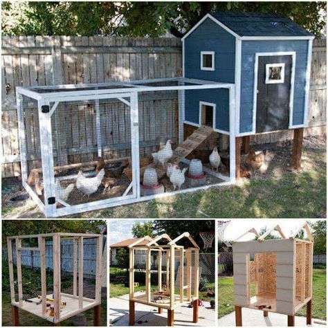 Blue chicken coop Reban Ayam, Chicken Coop Plans Free, Small Chicken Coops, Chicken Barn, Portable Chicken Coop, Backyard Chicken Coop Plans, Chicken Coup, Diy Chicken Coop Plans, Chicken Coop Run