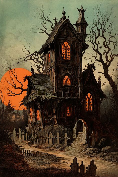 Haunted House Clipart, Helloween Wallpaper, Vintage Halloween Art, Days Until Halloween, Creepy Houses, House Clipart, Spooky House, Halloween Artwork, Horror House