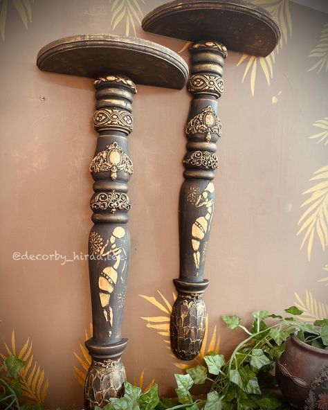 From my signature collection: The Royal Antique Shelves made on order for a client always love to do these :) made on pure wood with all hand work of air dry clay motifs giving them a royal vintage look !! 2ft long can be customized in any theme Dm to order @decorby_hiraa.tee air dry clay by @das_fila gilding wax rub n buff by @amacobrent #das #candleholder #antiqueshelf #wallmountedcandleholder #diydecor #antique #antiquedecor #rubnbuff Rub N Buff, Antique Shelves, Gilding Wax, My Signature, Antique Decor, Dry Clay, Hand Work, Air Dry Clay, Signature Collection