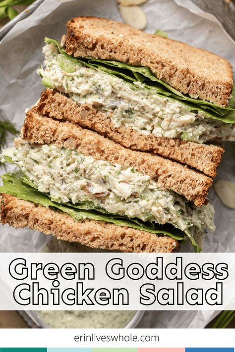 Cool down with this refreshing, zesty, tangy Green Goddess Chicken Salad made with a homemade dressing of herbs, Greek yogurt, mayo, garlic, lemon juice, and more! Green Goddess Chicken Salad, Greek Yogurt Mayo, Green Goddess Chicken, Dijon Chicken, Homemade Dressing, Clean Cooking, Green Goddess, Plain Greek Yogurt, How To Make Salad