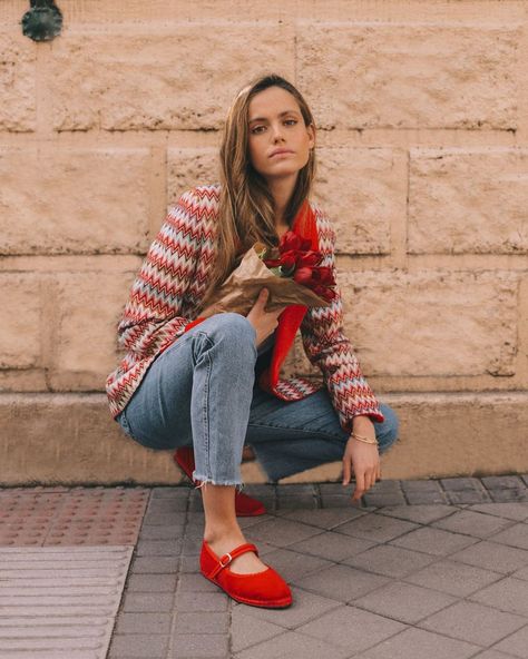 Sveti Stefan on Instagram: “WHEN IN DOUBT, WEAR RED ❤️ Stunning Clotilde with this casual look and the Svetis Mary Jane Red! #svetis #svetistefan #maryjane #slippers…” Mary Jane Outfit, Red Mary Janes, Sveti Stefan, Wear Red, Wearing Red, Casual Look, Mary Janes, Fashion Inspiration, Casual Looks