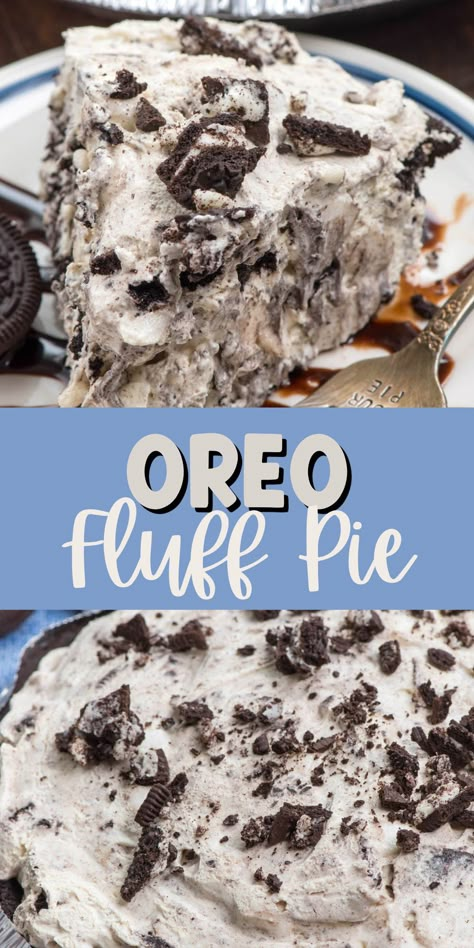 Oreo Fluff Pie is an easy no bake Oreo pie. It's like eating the inside of an Oreo but inside a pie crust - this fluff recipe is SO good. Oreo Pie Recipe, No Bake Oreo Pie, Oreo Fluff, Oreo Pie, Oreo Desserts, Weight Watcher Desserts, Oreo Cream, Fluff Recipe, Oreo Recipes