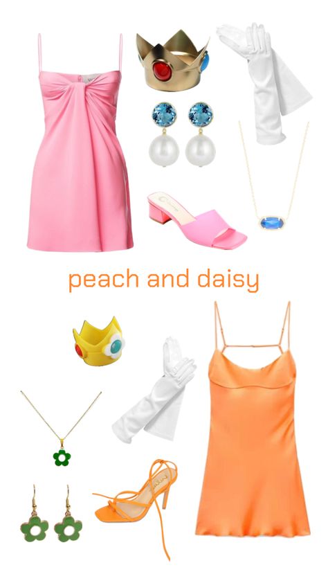 #halloweencostume #peach #princesspeach #daisy #princessdaisy #halloween #fall #autumn #outfitinspo #outfit Princess Peach Halloween Costume, Princess Peach Halloween, Mario Halloween Costumes, Peach And Daisy, Basic Halloween Costumes, Outfit Shuffles, Halloween Parejas, Cute Group Halloween Costumes, Halloween Costumes For Teens Girls