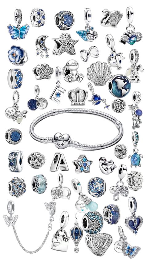 Blue Pandora Bracelet, Pandora Bracelet Charms Ideas, Pandora Bracelet Designs, Pandora Bracelet Silver, Pandora Jewelry Charms, Pandora Blue, Bvlgari Jewelry, Blue Charm, Pandora Bracelet Charms