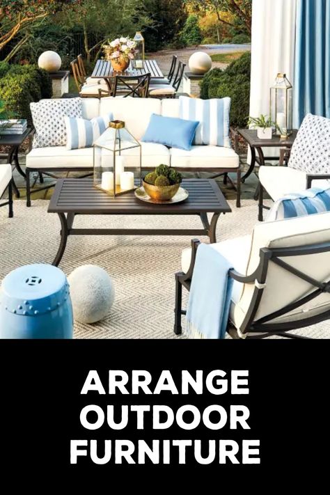 How to Arrange Outdoor Furniture Patio With Two Seating Areas, Lanai Furniture Layout, Outdoor Seating Arrangements, Outdoor Patio Seating Arrangements, Patio Arrangement Ideas Seating Areas, How To Arrange Outdoor Furniture, Long Narrow Patio Furniture Layout, How To Arrange Patio Furniture, How To Arrange Patio Furniture Layout