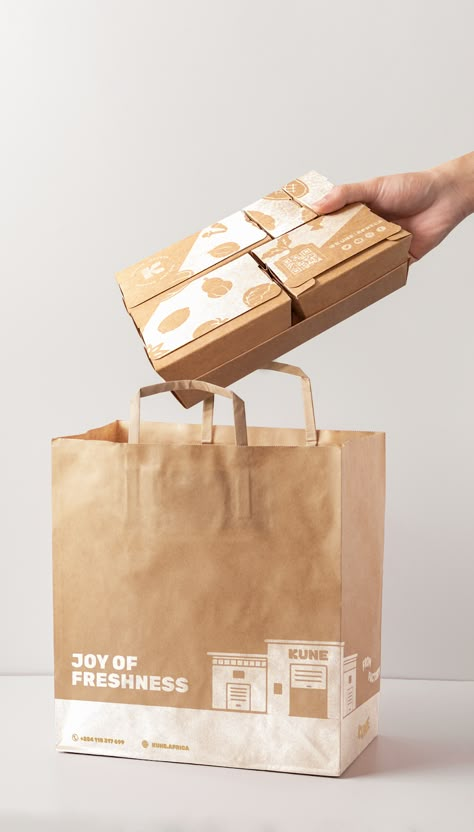 KUNE on Packaging of the World - Creative Package Design Gallery Developed City, Kraft Paper Packaging, Paper Bag Design, Packaging Graphic Design, Kraft Packaging, Delivery Bag, Food Logo Design, Kraft Bag, Food Business