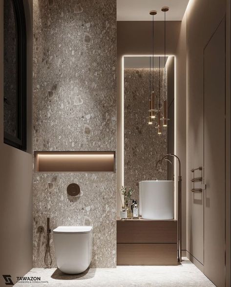 Luxury Powder Room, Half Bathroom Decor, Modern Living Room Wall, Powder Room Makeover, Washroom Design, Powder Room Design, Modern Toilet, Bathroom Shop, Bathroom Design Decor