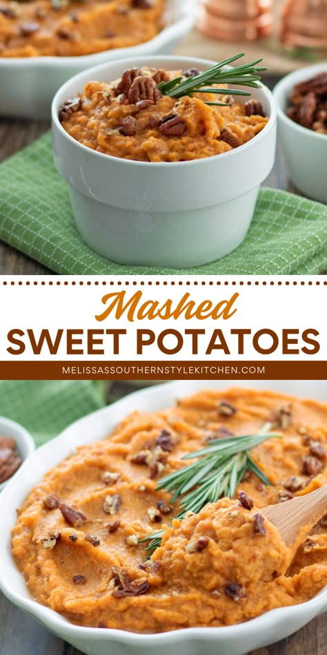 This simple recipe for creamy fluffy Mashed Sweet Potatoes comes together with only a few basic ingredients. It’s features a mouth-watering combination of flavors perfect for any holiday meal or weeknight dinner. Mash Sweet Potato Recipes, Sweet Potato Mash Recipes, Vegetable Thanksgiving Side Dishes, Mashed Sweet Potato Recipes, Easy Christmas Dinner Menu, Thanksgiving Food List, Winter Sides, Mashed Sweet Potatoes Recipe, Easy Thanksgiving Side Dishes