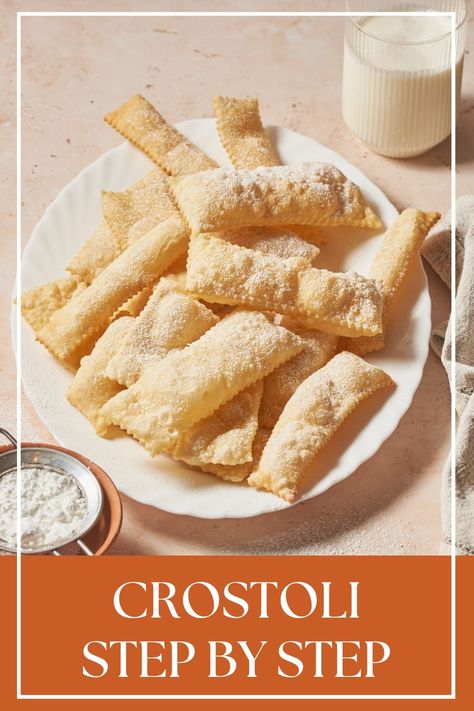 Crostoli, frappe, cenci, bugie recipe pin Crostoli Recipe Italian, Crostoli Recipe, Italian Cookie Recipes, Italian Pastries, Biscotti Cookies, Pastry Pie, Italian Kitchen, Italian Cookies, Italian Recipes Authentic