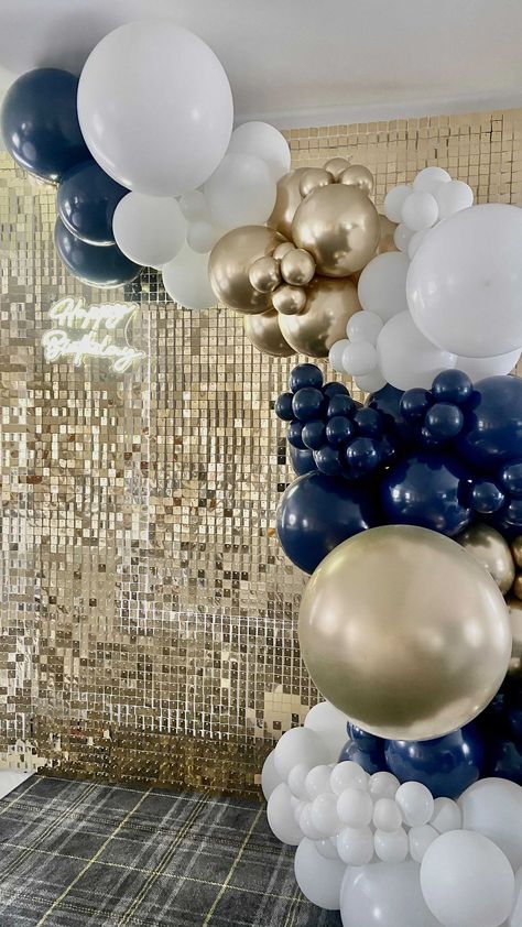 lovefromhollie on Instagram: How it all happens trust the process... 💫 . . Keep watching for a 40th birthday celebrated with Tottenham colours at @chichester_golf_club… Navy And Sand Balloon Garland Ring, Blue Graduation Party, Gold Balloon Garland, Navy Blue Party, Navy Birthday, Gold Birthday Decorations, Blue Party Decorations, Deco Ballon, Gold Graduation Party