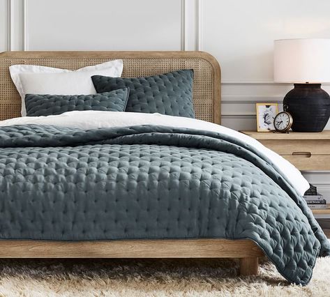 Steel Blue TENCEL™ Quilt, King/Cal. King | Pottery Barn Fig Pottery, Tufted Quilt, Lattice Quilt, Patterned Duvet, Yantai, Inspire Me Home Decor, Linen Quilt, Quilted Sham, Blue Pottery