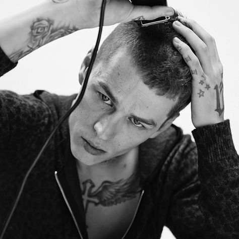 NORMAN THEUERKORN by The Kooples #thekooples Norman Theuerkorn, Rock Rock, Man Candy, Buzz Cut, Brand Building, The Kooples, Subjects, Style Inspiration, Candy