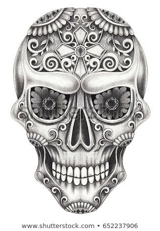 Sugar Skull day of the dead.Hand pencil drawing on paper - buy this illustration on Shutterstock & find other images. Skull Design Drawing, Skull Candy Tattoo, Day Of The Dead Skull Tattoo, Hand Pencil Drawing, Sugar Skull Art Drawing, Skull Drawing Sketches, Candy Skull Tattoo, Sugar Skull Drawing, Skull Art Tattoo