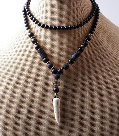 Ideas Arcilla, Mens Beaded Necklaces, Hematite Stone, Stone Beaded Necklace, Unisex Necklace, Beaded Pendant Necklace, Charm Pendant Necklace, Rosary Beads, Men's Necklace