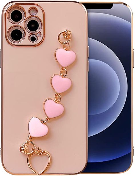 Amazon.com: Qokey Compatible with iPhone 11 Pro Max Case 6.5 inch Luxury Plating Soft TPU Case with Love Heart Chain Bracelet Strap Shiny Cute Pretty Protective Phone Cover for Women Grils Pink Beautiful Phone Covers, Sparkly Phone Cases, Customised Iphone Case, Heart Chain Bracelet, Beautiful Iphone Case, Luxury Plates, Luxury Iphone Cases, Phone Cover Design, Samsung Galaxy Phones