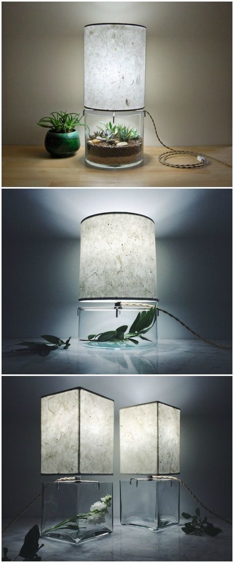 Handmade Terrarium Paper Table Lamp - #TableDeskLamps #DIY, #Handmade, #Kitchen, #Paper, #Plant, #TableLamp, #Terrarium (source: idlights.com) Paper Table Lamp, Diy Terrarium, Lamp Makeover, Indoor Vegetable Gardening, Plants Growing, Paper Table, Farm Kitchen, Lampe Decoration, Terrarium Diy