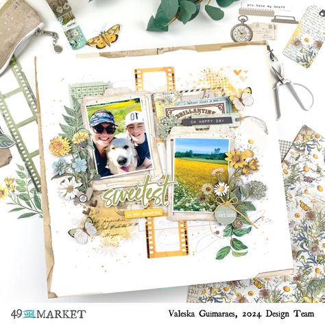 Sweetest in Sunshine - Layout by Valeska - 49 and Market Scrapbooking Layouts Travel, 49 And Market, Scrapbook Design Layout, Scrapbook Organization, Scrapbook Quotes, Scrapbook Gift, Yellow Sandals, Scrapbook Room, Memory Scrapbook