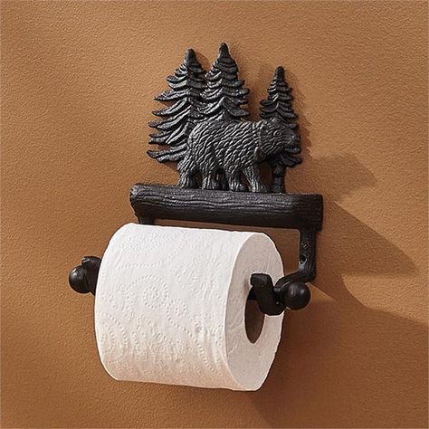 Bear Toilet Paper Holder, Black Toilet Paper Holder, Cabin Bathroom, Primitive Bathrooms, Forest Walk, Black Forest Decor, Woodland Bear, Cabin Bathrooms, Log Cabin Decor